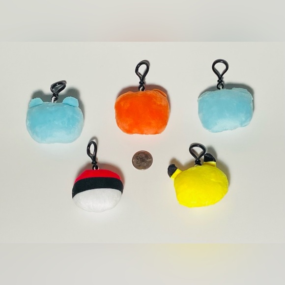 Pokemon Plush Clip Keychain Lot Bulbasaur Charmander Squirtle Poké Ball Pikachu - Picture 2 of 2